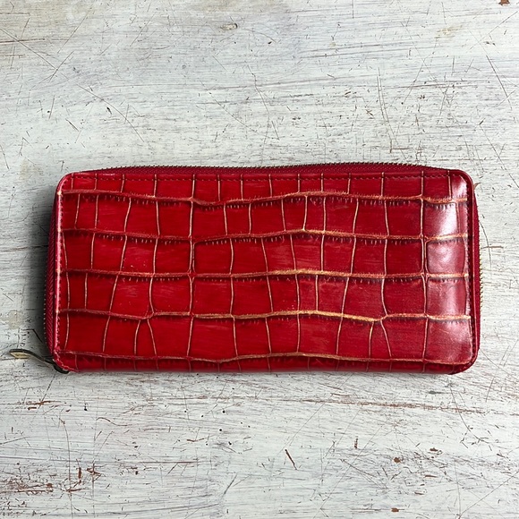 Saks Fifth Avenue Handbags - Saks Fifth Avenue Red Leather Zippered Wallet